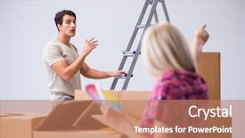  Presentation with eco friendly home renovation - Cool new slide deck with young family preparing for home backdrop and a  colored foreground