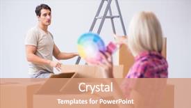  Presentation with eco friendly home renovation - Amazing slide set having young family preparing for home backdrop and a  colored foreground