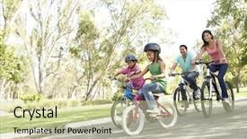  Presentation with park - PPT theme with young family riding bikes background and a soft green colored foreground