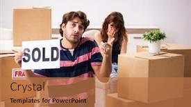  Presentation with house - PPT theme featuring young family selling their house background and a coral colored foreground