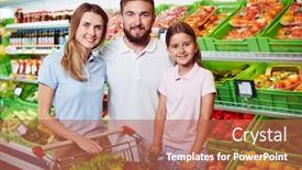  Presentation with family shopping - Beautiful slides featuring young family shopping for vegetables in grocery shop backdrop and a red colored foreground