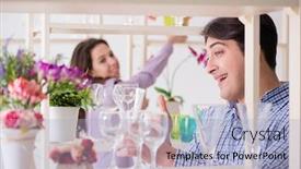  Presentation with family shopping - Cool new PPT theme with young family shopping in shop backdrop and a light blue colored foreground