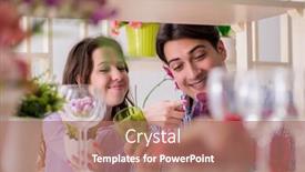  Presentation with family shopping - Cool new presentation theme with young family shopping in shop backdrop and a coral colored foreground