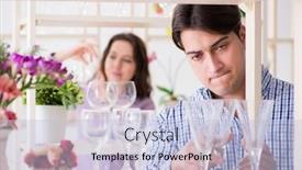  Presentation with family shopping - Cool new slide set with young family shopping in shop backdrop and a light blue colored foreground