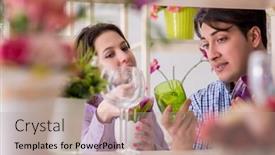  Presentation with family shopping - Beautiful presentation design featuring young family shopping in shop backdrop and a coral colored foreground