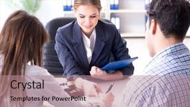  Presentation with marriage - Theme featuring young family signing marriage documents background and a coral colored foreground