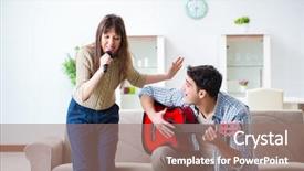  Presentation with music singing - Amazing PPT theme having family singing and playing music backdrop and a coral colored foreground