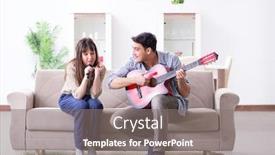  Presentation with music singing - Slide set consisting of young family singing and playing music at home background and a gray colored foreground