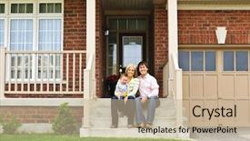  Presentation with steps - Slides consisting of young family sitting on front background and a mint green colored foreground