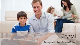  Presentation with free family - Colorful slides enhanced with young family spending free time backdrop and a  colored foreground