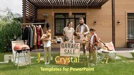  Presentation with saying goodbye - Slide set consisting of young-family-standing-against-brick background and a tawny brown colored foreground