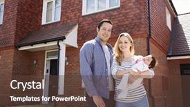  Presentation with new home - Audience pleasing slides consisting of young family standing outside new backdrop and a tawny brown colored foreground