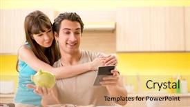  Presentation with personal - PPT theme with calculation return - young family struggling with personal background and a coral colored foreground