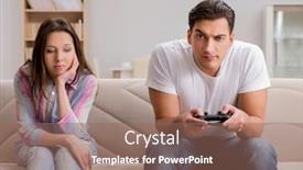  Presentation with addiction - Presentation design having young-family-suffering-from-computer background and a coral colored foreground