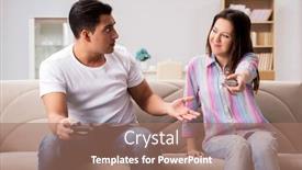  Presentation with computer games - Theme having young-family-suffering-from-computer background and a coral colored foreground