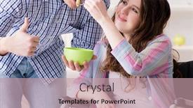  Presentation with family - PPT theme having young-family-taking-care background and a coral colored foreground