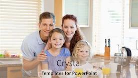  Presentation with breakfast - Amazing theme having young family together with breakfast standing behind the kitchen counter backdrop and a coral colored foreground