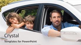  Presentation with car rental - Beautiful slides featuring young family travelling with rental backdrop and a soft green colored foreground