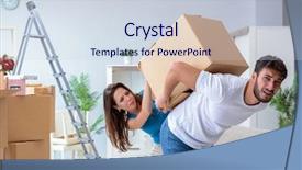  Presentation with doctor a new born and family - Audience pleasing slide set consisting of young family unpacking at new backdrop and a sky blue colored foreground