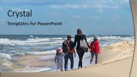  Presentation with walking young wild jaguar - Presentation design featuring young family walking along sandy background and a light blue colored foreground