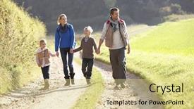  Presentation with walking - Cool new slides with young family walking in park backdrop and a soft green colored foreground