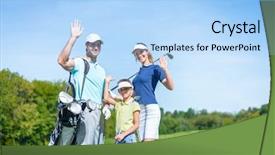  Presentation with golf - Slide deck having young family with a golf bag outdoors background and a light blue colored foreground