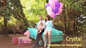  Presentation with birthday - Colorful presentation theme enhanced with young family with birthday accessories backdrop and a tawny brown colored foreground