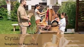  Presentation with kids - Beautiful slide deck featuring young-family-with-kids-preparing backdrop and a coral colored foreground