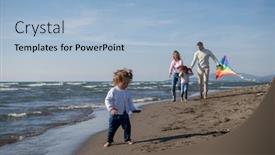  Presentation with kite - Colorful slide deck enhanced with young family with kids resting and having fun with a kite at beach during autumn day backdrop and a light blue colored foreground