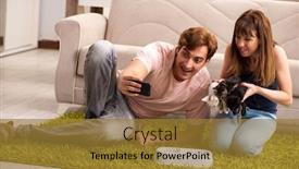  Presentation with kitten - Colorful slide deck enhanced with young-family-with-kitten-playing backdrop and a gold colored foreground