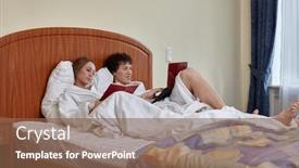  Presentation with work family - Presentation featuring young-family-with-laptop background and a tawny brown colored foreground