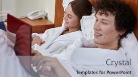  Presentation with work family - PPT theme enhanced with young-family-with-laptop background and a lemonade colored foreground