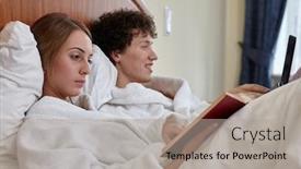  Presentation with work family - Amazing slide set having young-family-with-laptop backdrop and a light gray colored foreground