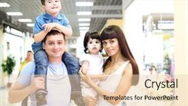  Presentation with family shopping - PPT layouts consisting of young family with shopping bags background and a lemonade colored foreground