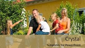  Presentation with family teens and children - Beautiful PPT theme featuring young family with three children backdrop and a  colored foreground