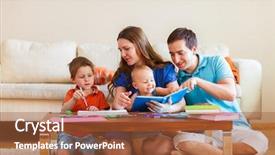  Presentation with family reading - Slide deck featuring young family with two kids background and a red colored foreground