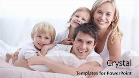  Presentation with family teens and children - Colorful slide set enhanced with young family with young children backdrop and a coral colored foreground