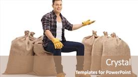  Presentation with farmer markets - Colorful presentation design enhanced with young farmer sitting on burlap backdrop and a coral colored foreground