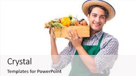  Presentation with fresh water splash green apple isolated white - Beautiful PPT theme featuring young farmer with fresh produce backdrop and a white colored foreground