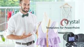  Presentation with blogger - Beautiful presentation theme featuring young fashion blogger recording video backdrop and a  colored foreground
