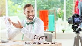  Presentation with blogger - Audience pleasing presentation theme consisting of young fashion blogger recording video backdrop and a  colored foreground