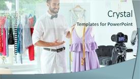  Presentation with blogger - Beautiful presentation theme featuring young fashion blogger recording video backdrop and a  colored foreground