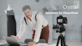  Presentation with blogger - Beautiful PPT layouts featuring young fashion blogger recording video at home backdrop and a gray colored foreground