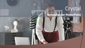  Presentation with blogger - Theme having young fashion blogger recording video at home background and a gray colored foreground