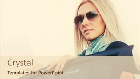  Presentation with car business - Slides with young fashion blond business woman with financial papers outside her car stylish female model wearing sunglasses and turquoise scarf background and a lemonade colored foreground