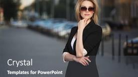  Presentation with black female - Slide deck with young-fashion-blond-business-woman background and a gray colored foreground