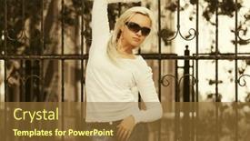  Presentation with long sleeve - Beautiful theme featuring young-fashion-blonde-woman backdrop and a tawny brown colored foreground