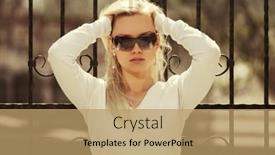  Presentation with long sleeve - Presentation theme consisting of young-fashion-blonde-woman background and a coral colored foreground