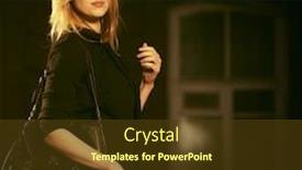  Presentation with fashion handbag - Slides featuring young fashion business woman with handbag walking in night city street stylish female model with blond hair wearing black blazer background and a tawny brown colored foreground