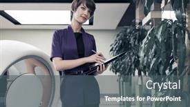  Presentation with business women - Colorful slide deck enhanced with young-fashion-business-women backdrop and a ocean colored foreground